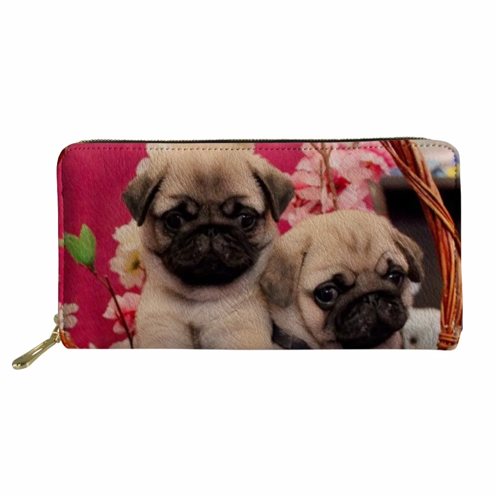 Бесшумный дизайн Kawaii Puppy милый мопс печати женские кошельки для кредитных карт Дамская длинная собака сумка для денег женский карман для монет карты для девочек