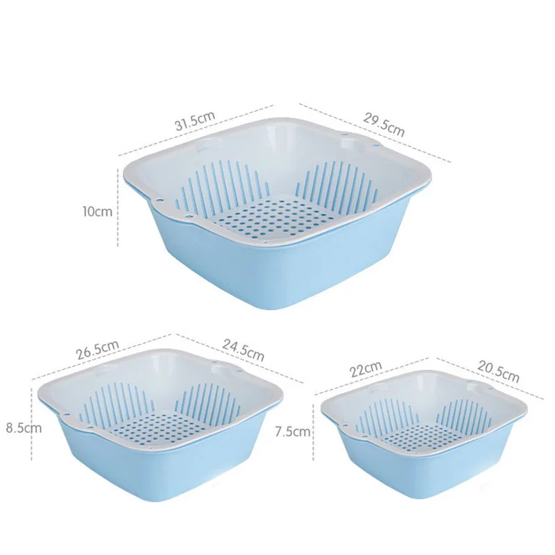 3 разных размера/набор двойная пластиковая корзина для слива кухонного инструмента квадратная корзина для фруктов корзина для белья