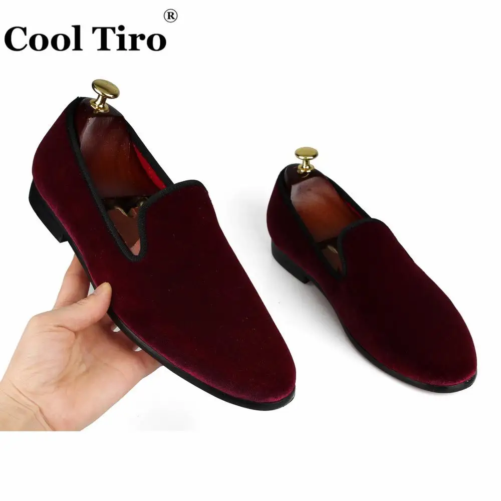 Men Loafers Burgundy Velvet Dress shoes (5)