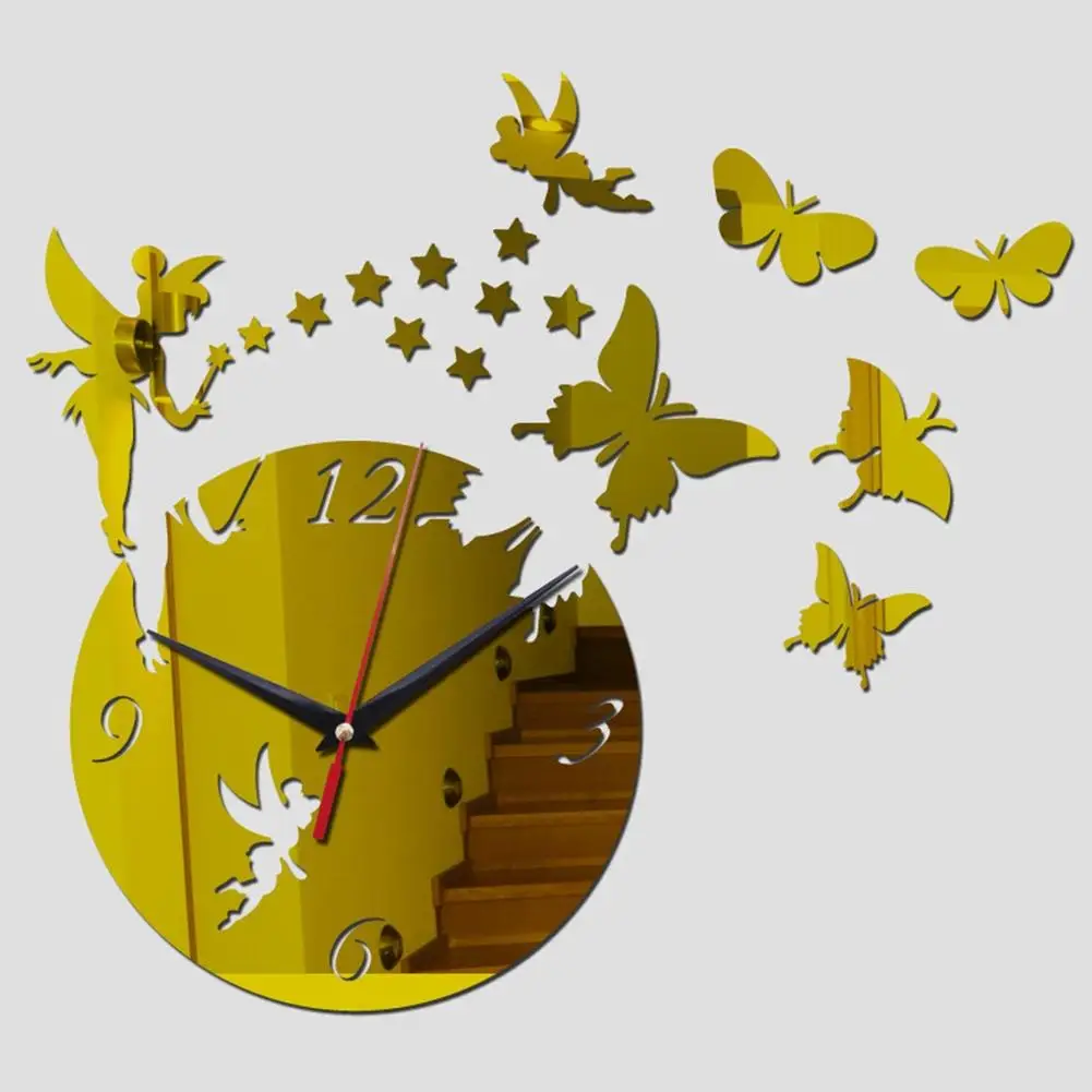 

None 3D Acrylic DIY Mirror Wall Clock with Wall Stickers Home Decoration Christmas Gift -30