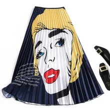 Женская длинная Плиссированная юбка с мультяшным принтом Новая Европейская весна лето женская элегантная эластичная высокая Талия Макси юбка Уличная