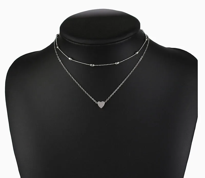 X140 Двухслойное ожерелье с подвеской в виде сердца, женское колье золотого/серебряного цвета, многослойное богемное ювелирное ожерелье