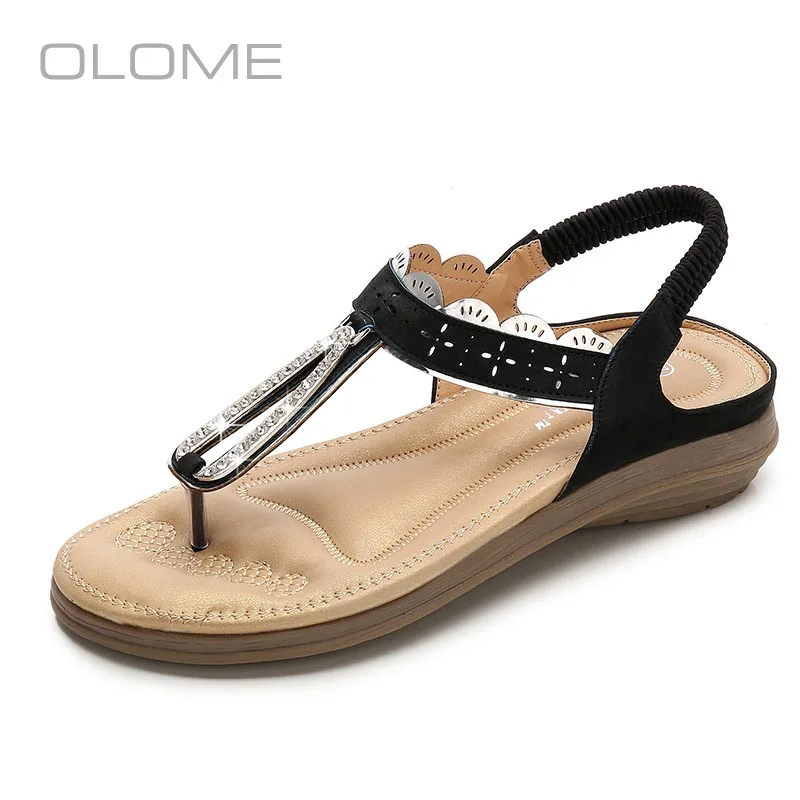

OLOME summer New super fire personalit wild Fashion rhinestone round head casual comfort elastic belt women's sandals