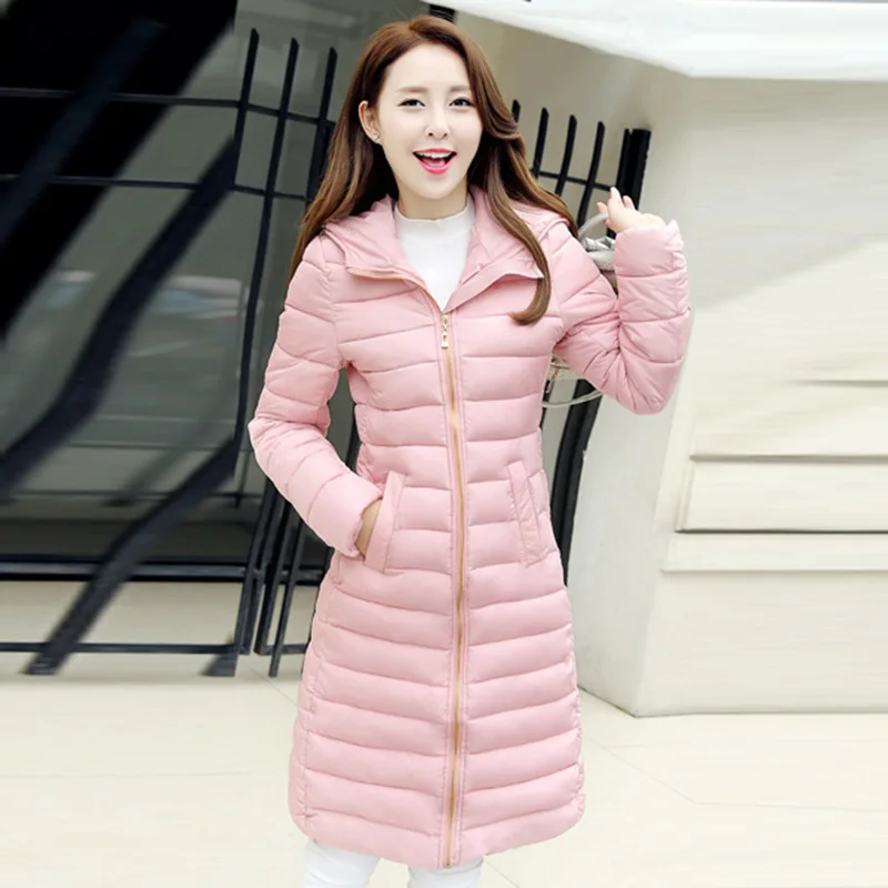 

Wholesale 2016 Winter Women Jacket Slim Long Cotton Padded Female Down Coat Thin Hooded Outfits Fashion  Overcoat Women's Parkas