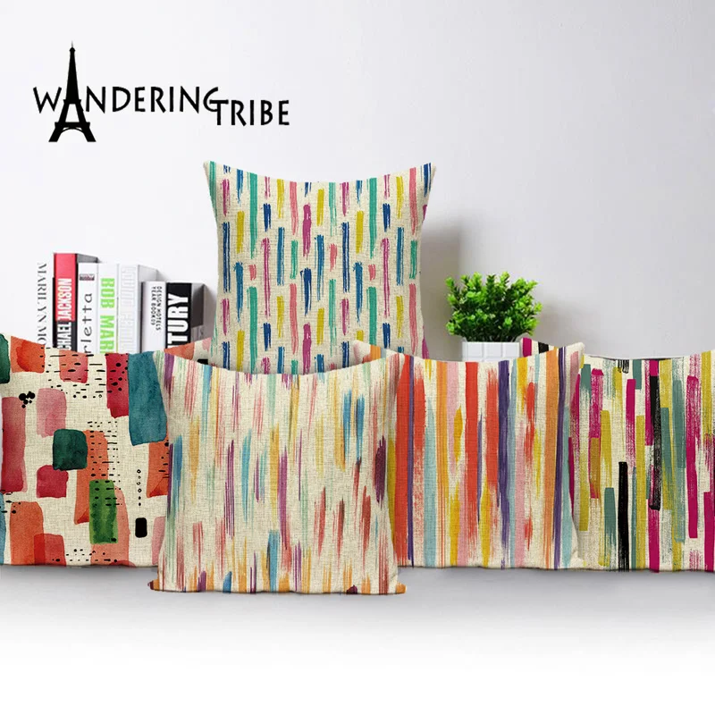 

Nordic Home Decoration Linen Pillow 45*45 Shabby Chic Colourful Cushion Covers Farmhouse Decor Geometric Pillowcase Sofa Cushion