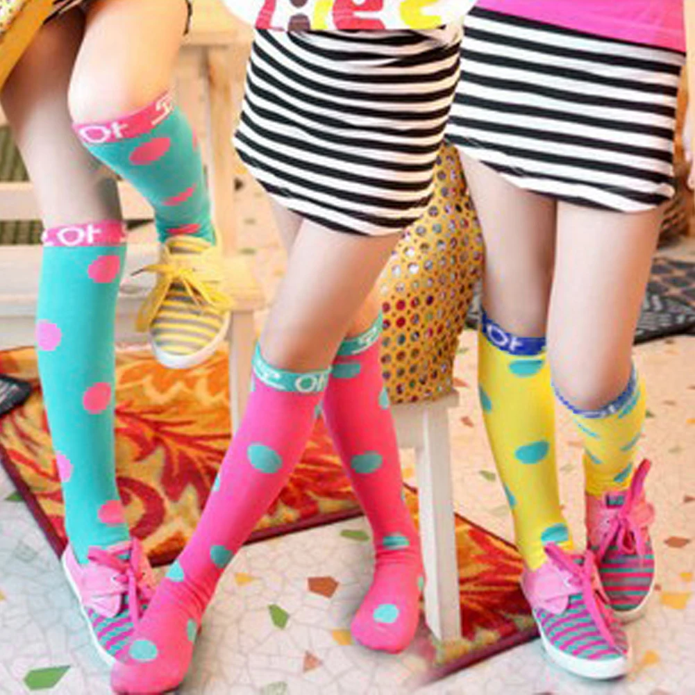 

Kids Long Socks Baby Girls Children Candy Color Dot Knee High Cotton Leg Warmers Baby Socks One Pair 1-8Y 38CM