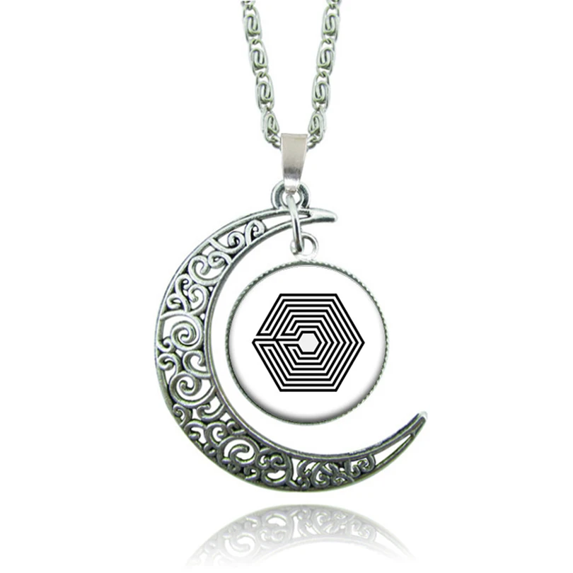 Модный KPOP логотип EXO Moon ожерелье серебряного цвета стеклянный кулон ожерелье s для женщин девушек массивные ювелирные изделия - Окраска металла: 7