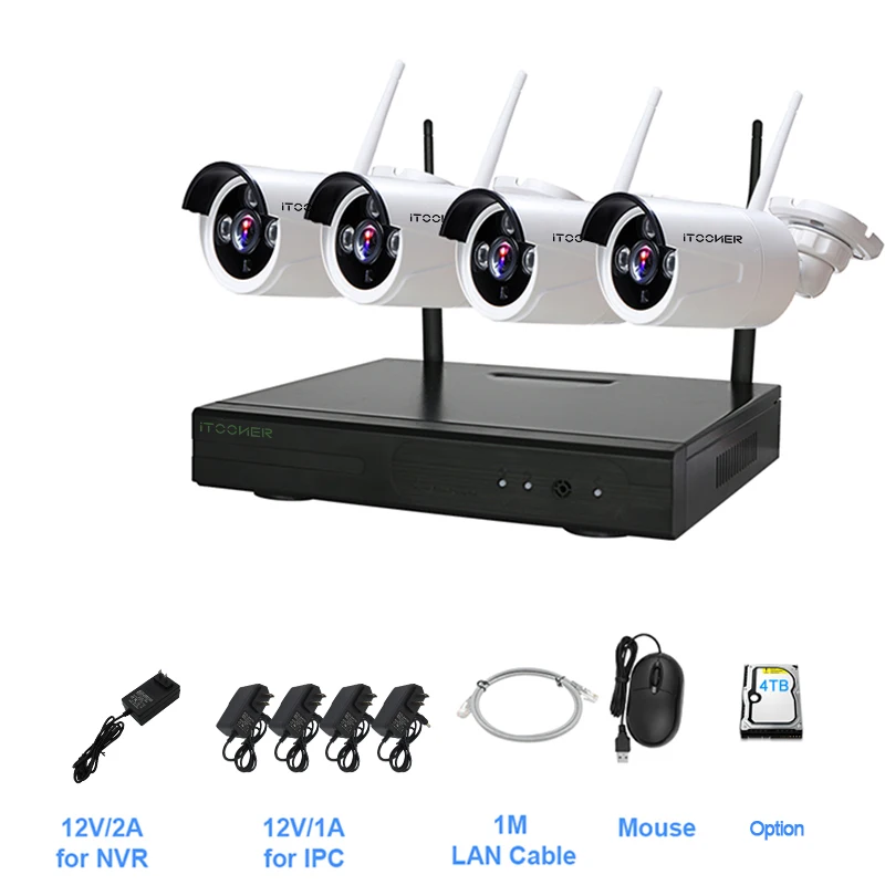 

4CH CCTV System Wireless NVR 2.0MP IR Outdoor P2P Wifi IP CCTV Security Camera System Surveillance Kit wireless camera kitbullet