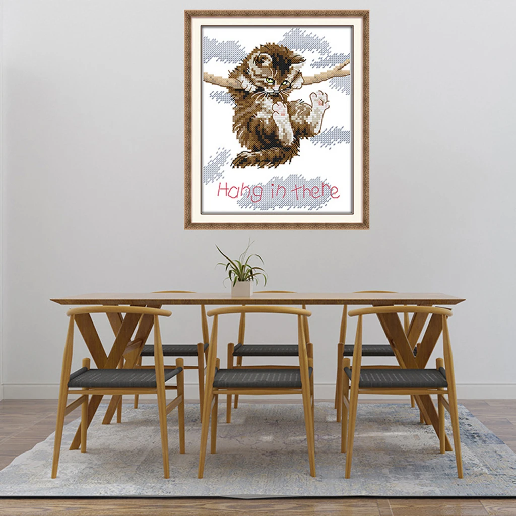 Counted Cross Stitch Kits- Cross Stitch Pattern Cat Hang in There with 14CT Without Pre-printed Fabric