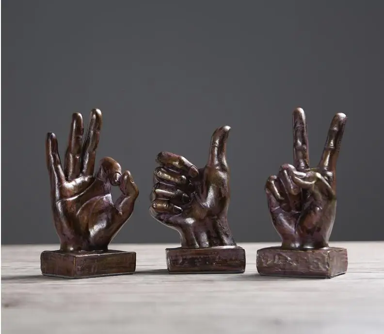 Ретро смолы палец жесты статуэтки орнамент Искусство Скульптура мебель для дома и офиса ремесла украшения бар аксессуары