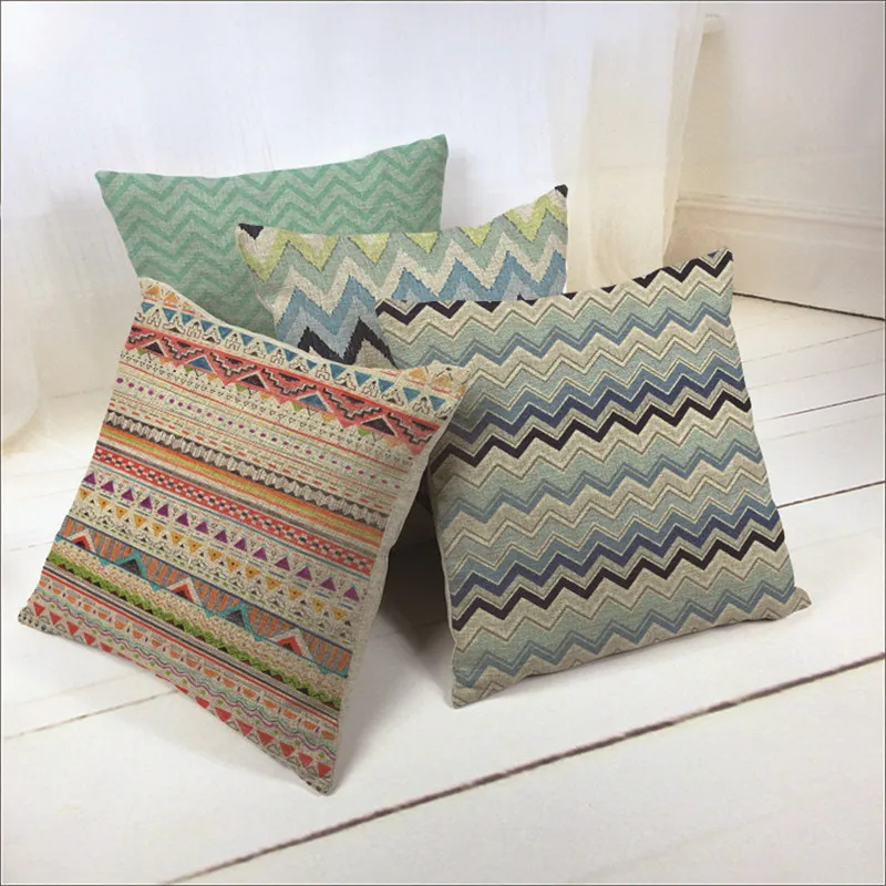 Geometry Diamond Cushions Aztec Stripe Pillowcase Yellow Blue