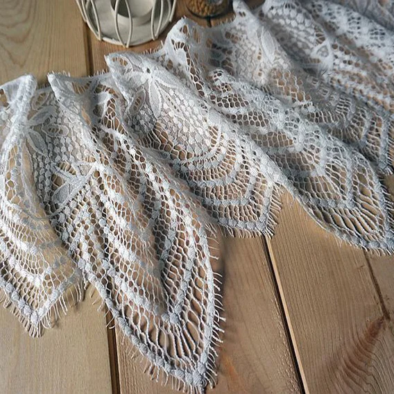 

6m/Lot Eyelash Lace Fabric DIY Decorative High Quality Soft Off White Nylon Eyelash Lace Trim Wedding Dress Fabric