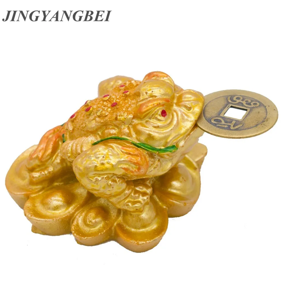 

Resin Three Legged Chinese Lucky Money Toad Figurine Frog Statue with Fortune Coin Feng Shui Home Ornament Bring Wealth