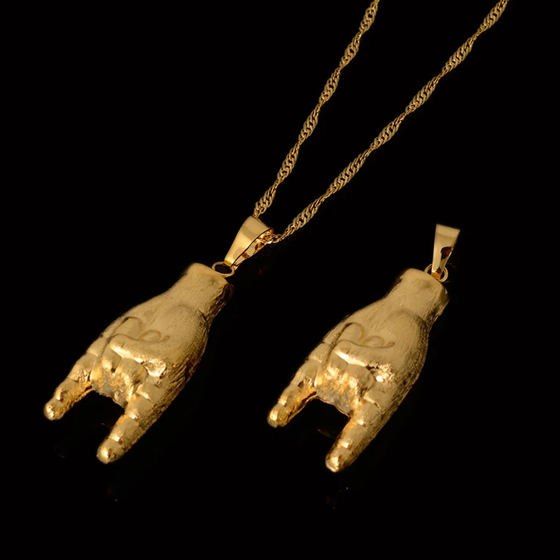 Kindlegem чистое золото цвет рок жесты палец Ожерелье Подвеска для женщин Африканский Дубай Италия 750 Высокое качество Bijoux