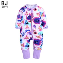 Одежда для новорожденных девочек хлопковые комбинезоны с длинными рукавами и цветочным принтом для маленьких мальчиков мягкие комбинезоны унисекс для малышей от 0 до 2 лет, детская одежда BBR2261