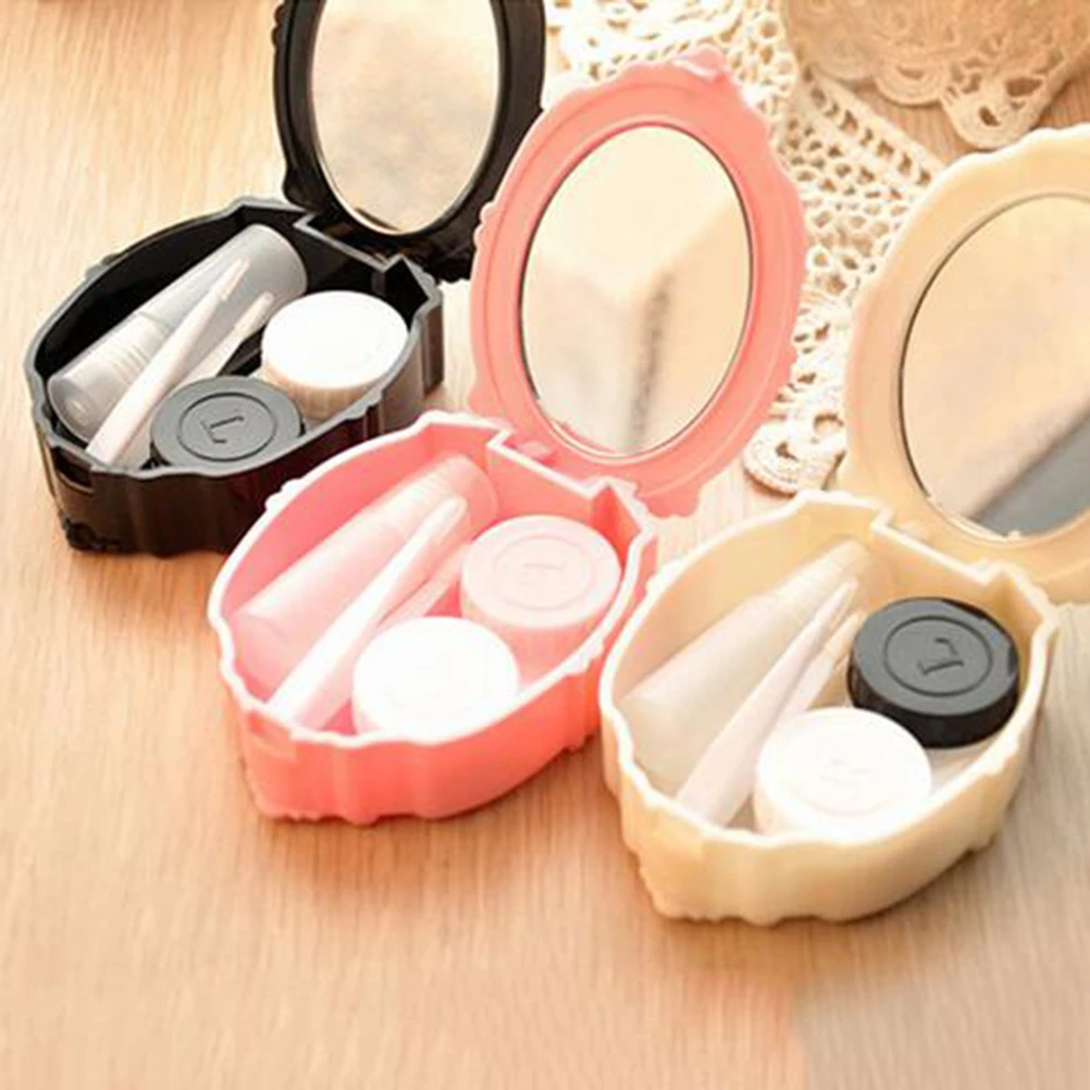 

Rose Design Contact Lenses Case Holder Storage Box Container with Mirror for Home and Travel (Pink)