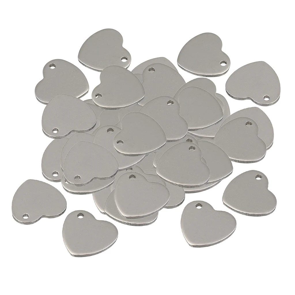 50 Pcs Stainless Steel Flat Heart Love Blank Coin Drop Stamping Charms Bail Pendants Jewelry Findings Blank Tags DIY Craft 14mm