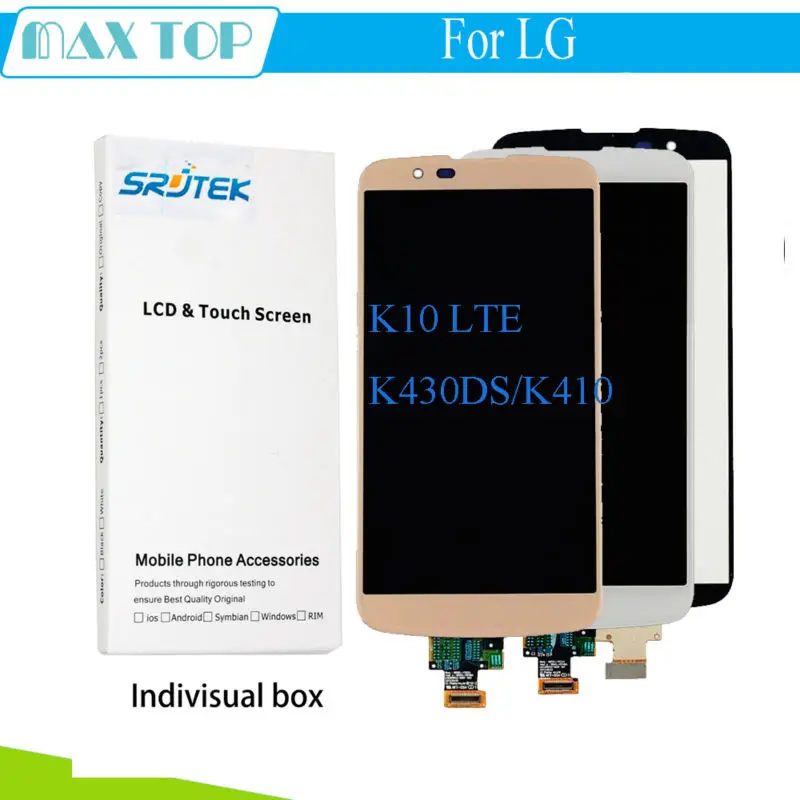 

100% Tested For LG K10 K410 K420 K430 LCD Display Touch Screen with Digitizer Full Assembly Replacement Black White Golden Color