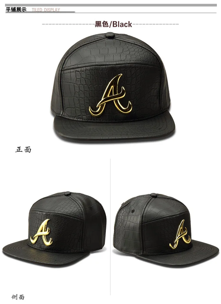 Новинка Золотая "А" с логотипом кожа хип-хоп бейсболка стиль бренд для взрослых США рэп Кепка диджея Кепка для женщин Мода PU бейсболки для мужчин