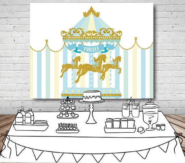 

custom boys carousel first birthday gender reveal backdrops High quality Computer print party backgrounds