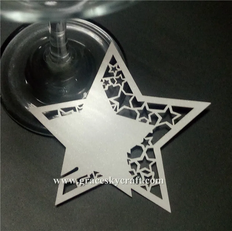 

50pcs Free Shipping hollow stars design laser Cut Place name Seat Invitation Cup Cards for Wedding Birthday party supplies