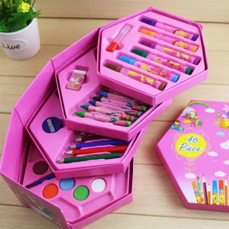 46 шт акварельный Карандаш Набор для рисования детский цветной карандаш Подарочная коробка Канцелярский набор для подарка детям на праздник