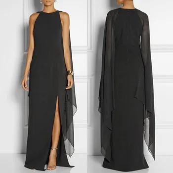 

Women Dress Cloak Sleeve Double Side Slit High Waist Split Long Maxi Dress Gown TT@88