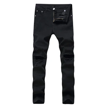 

Gersri New Retro Knee Hole Jeans Men Ankle-Length Pants Cotton Denim Trouser Male Plus Size High Quality summer spring Pants