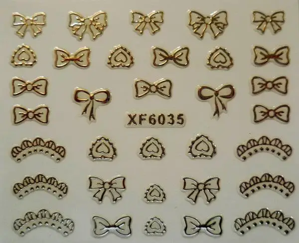 

Water Transfer Nails Art Sticker Beautiful 3D silver bowknot design girl and women manicure tools Nail Wraps Decals XF6035