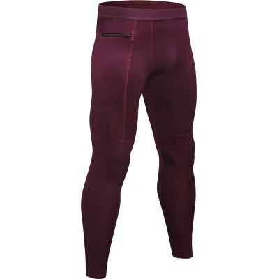 Мужские беговые колготки с карманами на молнии, спортивные штаны для бега, быстросохнущие высокоэластичные колготки, баскетбольная подошва - Цвет: 1070 wine red
