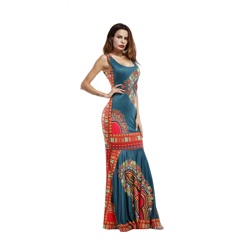 Summer Folk African Dress 2017 Print Pencil Bodycon Long Maxi Work Dresses Women Mermaid Sleeveless O Neck Casual Party Dress (30)
