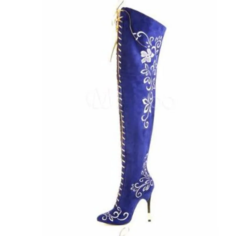 

SHOFOO shoes.Elegant and stylish free shipping, suede, computer embroidery, 11 cm high heel boots, over knee boots.SIZE:34-45