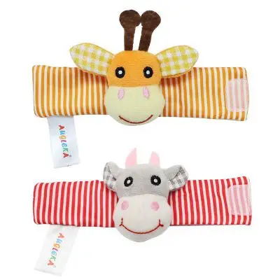 Cartoon Baby Toys 0-24 Months Soft Animal Baby Rattles Children Infant Newborn Plush Sock Baby Toy Wrist Rattle Foot Socks - Цвет: 2pcs wrists1