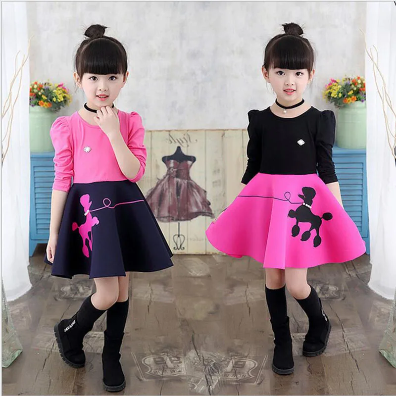 

New Big Girl Dress Long Sleeve Princess Dress toddler Girls Clothes Cartoon cat print Kids Dresses for Girls Costumes