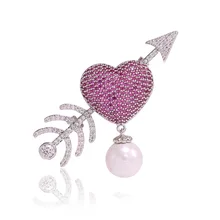 Cupid Arrow Heart Love Crystal CZ Luxury Brooches Pins for Women Large Sweater’s Pins and Brooches Christmas Jewlery Gifts X026