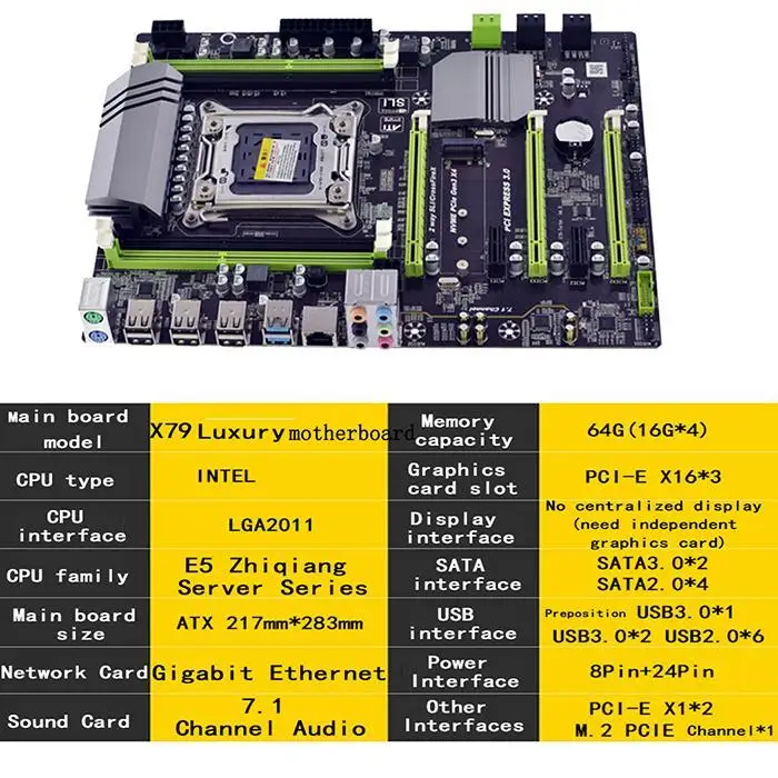 X79 материнская плата LGA2011 ATX USB3.0 SATA3 PCI-E NVME M.2 SSD поддержка памяти REG ECC и процессор Xeon