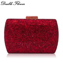 Двойной цветок ослепительно Красный Рубиновый Женский Кристалл Клатч вечерние сумки свадебное платье формальный ужин Свадебный алмаз кошелек сумка