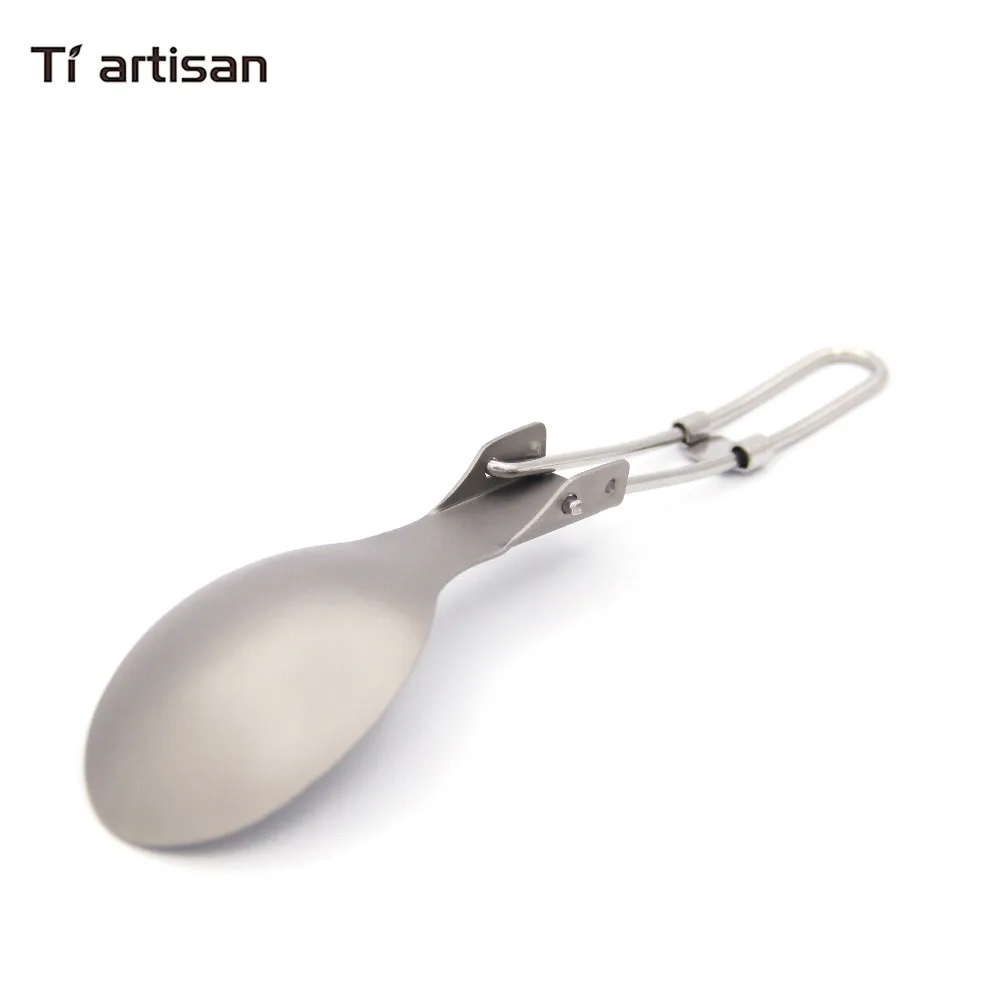 Tiartisan Titanium Folded handle Spoon Camping Cutlery Portable Picnic Tableware with 304 Stainless steel handle Spork Knife