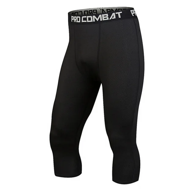 CQ717 black Мужские колготки для бега, мужские спортивные Леггинсы, спортивная одежда, компрессионная база, брюки для мужчин, для бега, фитнеса, спортзала, баскетбола, шорты 3/4 - Цвет: CQ717 black