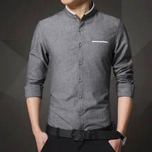 1 шт., мужские рубашки размера плюс,, осенняя мода, чистый хлопок, длинный рукав, воротник-стойка, нарядные рубашки, мужские повседневные рубашки