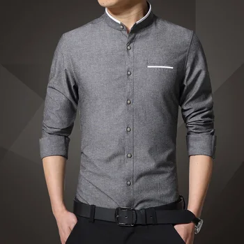 

1pcs Men's shirts plus size 2019 Autumn Fashion Pure cotton long-sleeve Mandarin Collar dress shirts Men Casual shirts overhemd