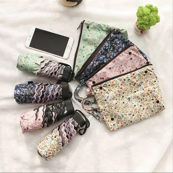 

Women's mini portable five-fold umbrellas Girls pockets umbrellas Small fresh small floral black umbrellas