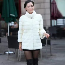 Женское зимнее теплое меховое пальто, пальто с воротником-стойкой, длинное пальто из кроличьего меха с рукавом 7 точек, длинное пальто