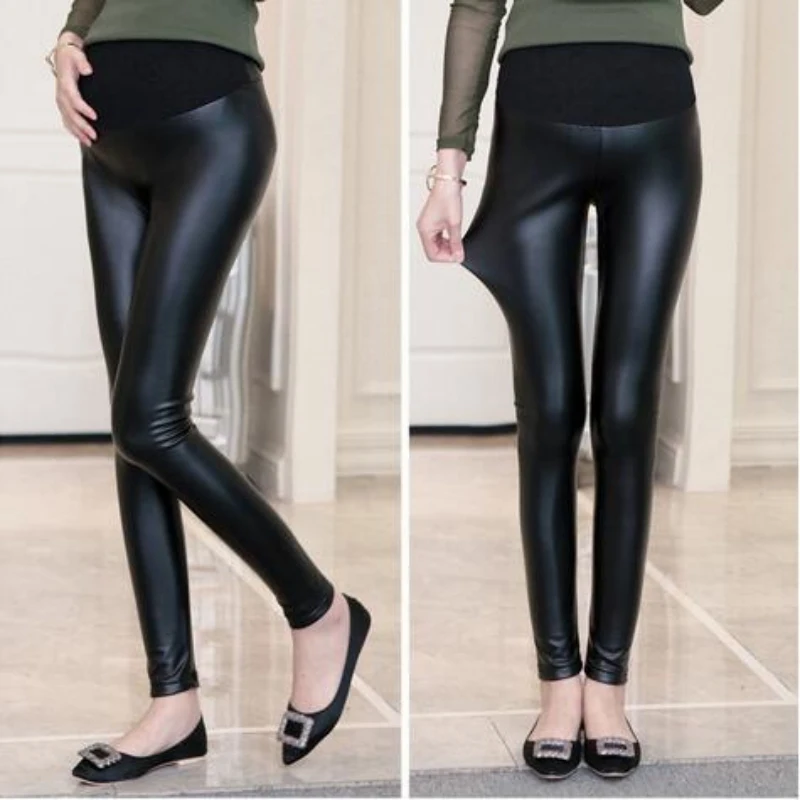 

Large size Winter Warm Pregnant Women Adjustable Maternity Leggings PU Leather Pants Trousers Pantyhose Clothing Clothes