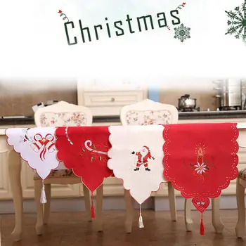 

1Pc Christmas Table Runner Embroidered Dust Proof Covers Table Decor Xmas Ornament Christmas Decoration For Home Natal Navidad