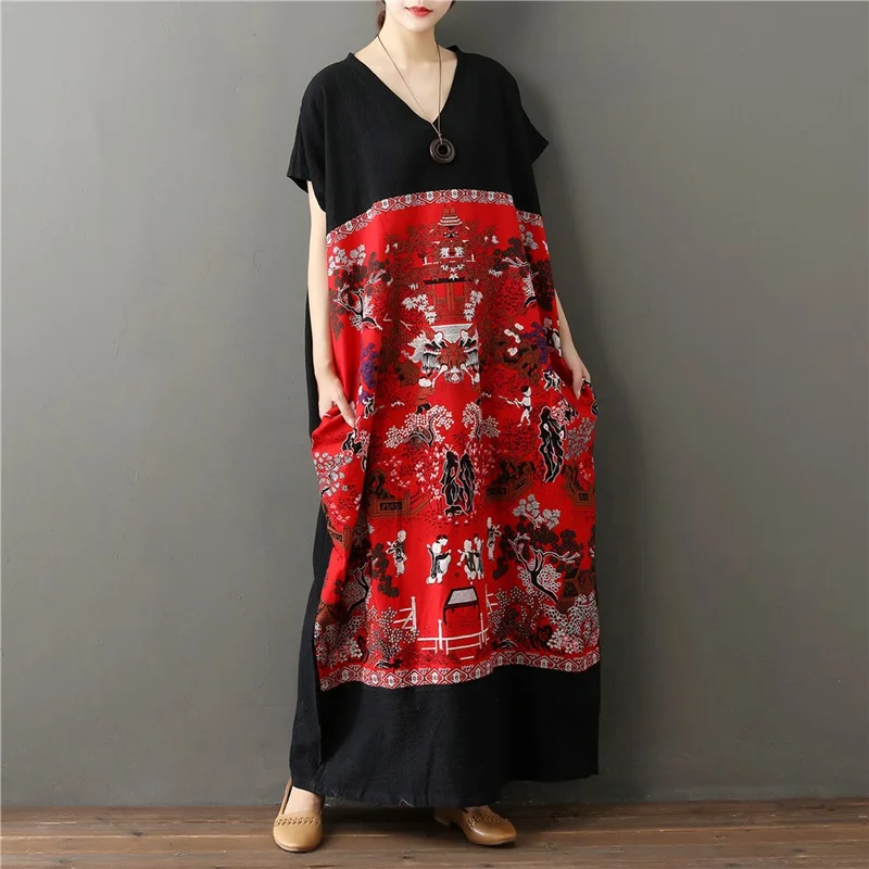Винтажное женское платье, мода, летние платья, литературное платье макси, свободное лоскутное льняное женское элегантное китайское платье TA1561