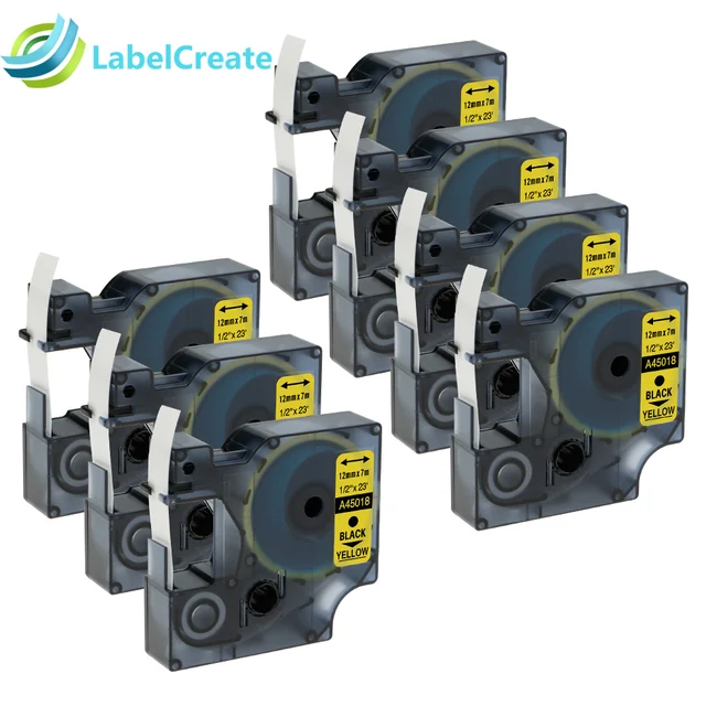 Best Price 7 Packs Compatible DYMO D1 Label Tapes 45018 12mm Black on Yellow Clear and Durable for DYMO LabelManager DYMO D1 Label Printer Best Price 7 Packs Compatible DYMO D1 Label Tapes 45018 12mm Black on Yellow Clear and Durable for DYMO LabelManager DYMO D1 Label Printer