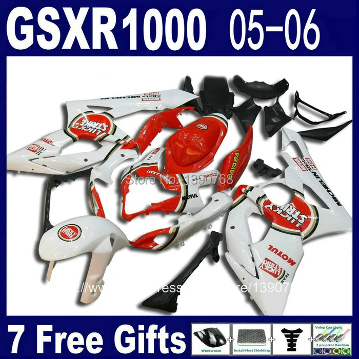 Full fairing kit for injection mold SUZUKI K5 GSXR1000 05 06 red white LUCKY STRIKE ABS fairings set GSXR 1000 2005 2006 NM73 | Автомобили