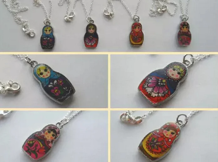 

Vintage Silver Russian Doll Necklace Pendants Enamel Double Sided Charm Statement Collar Choker Necklace Jewelry HOT Q1073