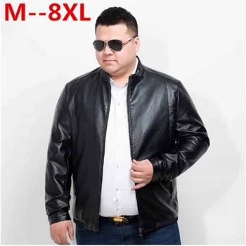

10XL 8XL 6XL Mens Leather Jackets Fashion Loose Solid Coat PU Clothes Male Winter Long Sleeves Stand Collar Motorcycle Leather